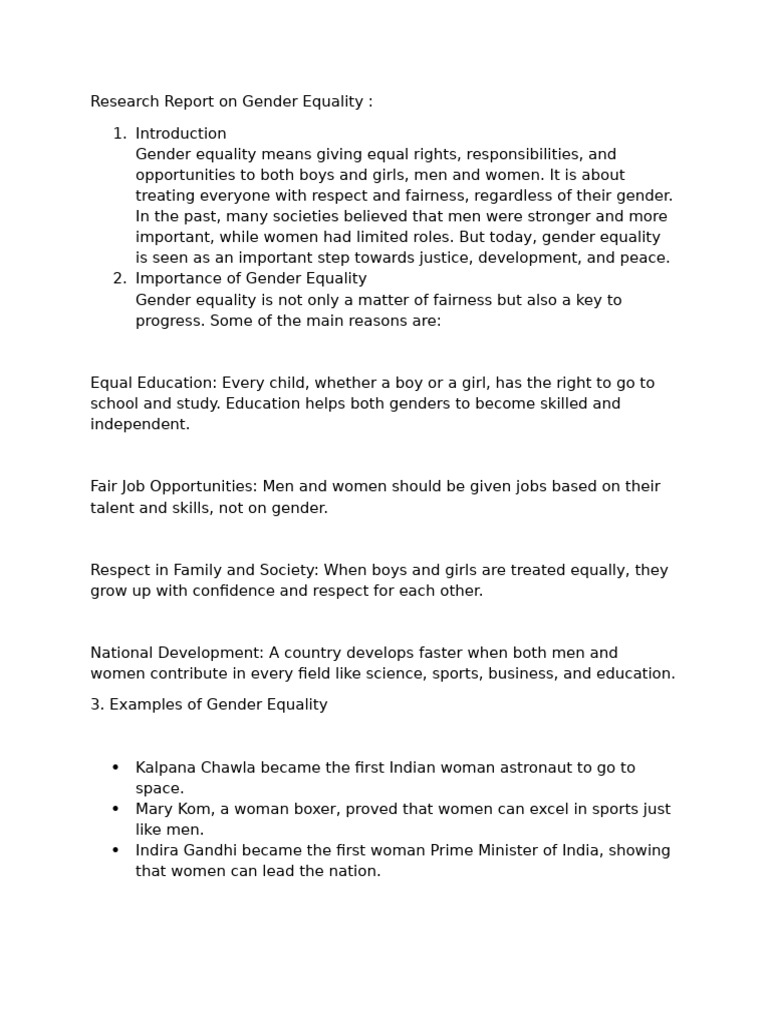 Gender Equality: Importance and Challenges | PDF | Gender Equality ...