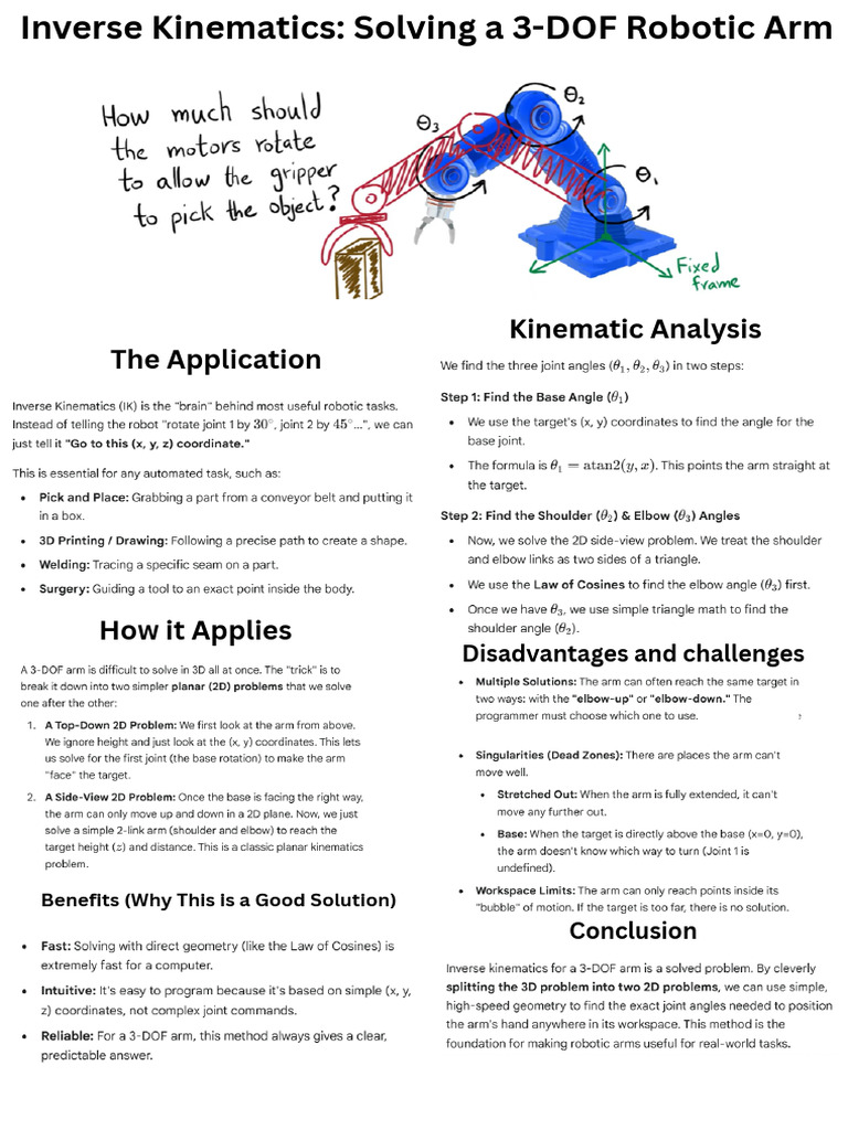Inverse Kinematics Solving a 3-DOF Robotic Arm | PDF