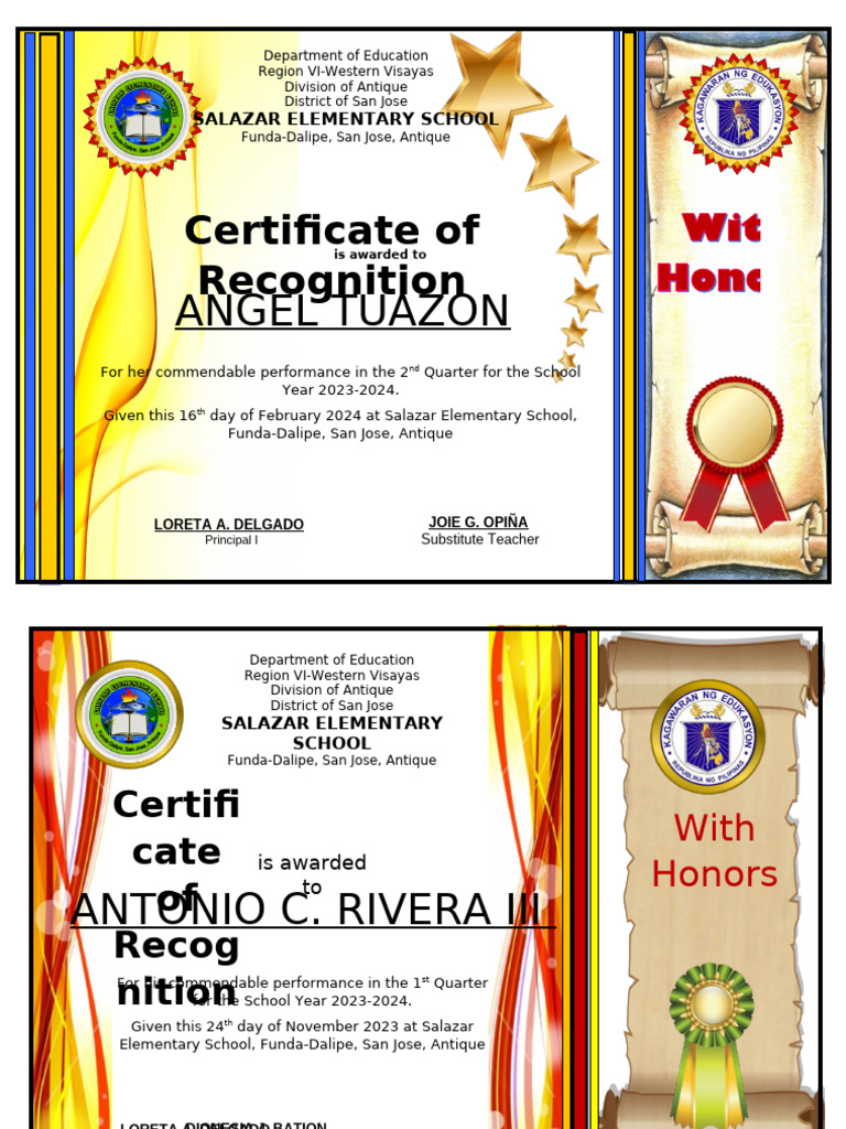 Certificates of Recognition for Students | PDF