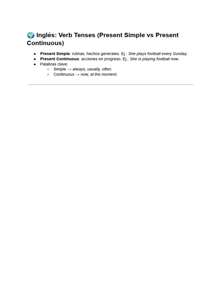 ? Inglés_ Verb Tenses (Present Simple vs Present Continuous) | PDF