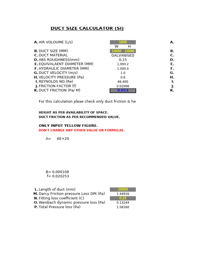 Duct Size Calculator for Airflow Analysis | PDF