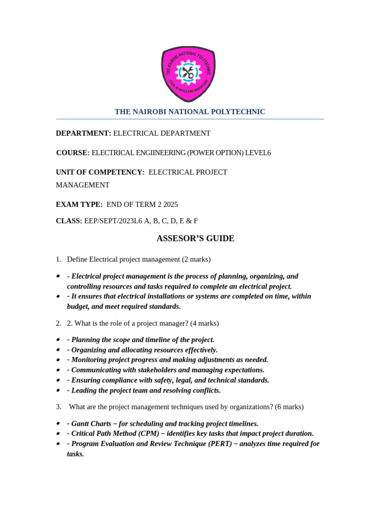 Electrical Project Management Exam Guide | PDF | Project Management ...