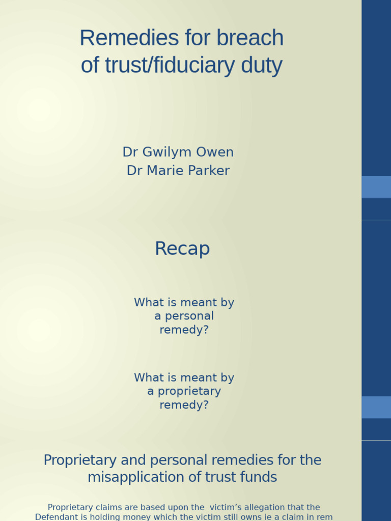 Proprietary Remedies | PDF | Fiduciary | Common Law