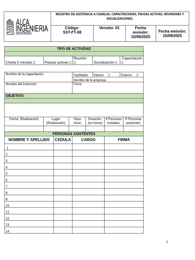 F SST 021 Formato Asistencia | PDF
