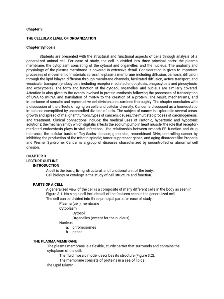CHAPTER 3 Cellular Level Org SUMMARY | PDF | Mitosis | Cell Membrane