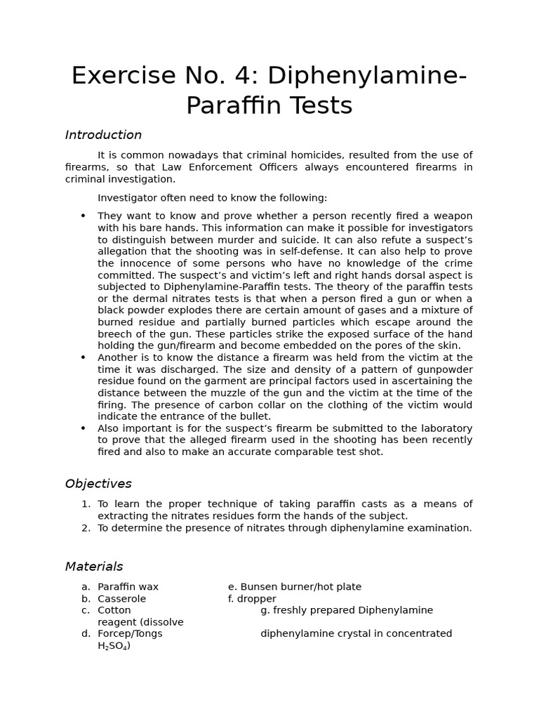 Diphenylamine-Paraffin Test Guide | PDF | Firearms | Materials