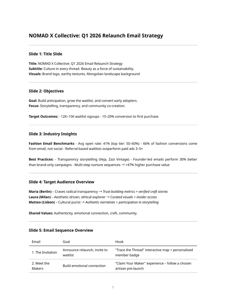 NOMAD X Q1 2026 Email Relaunch Plan | PDF
