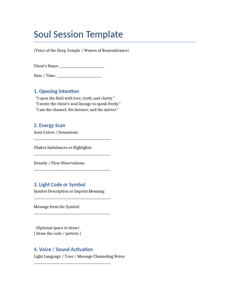 Soul Session Template for Spiritual Guidance | PDF