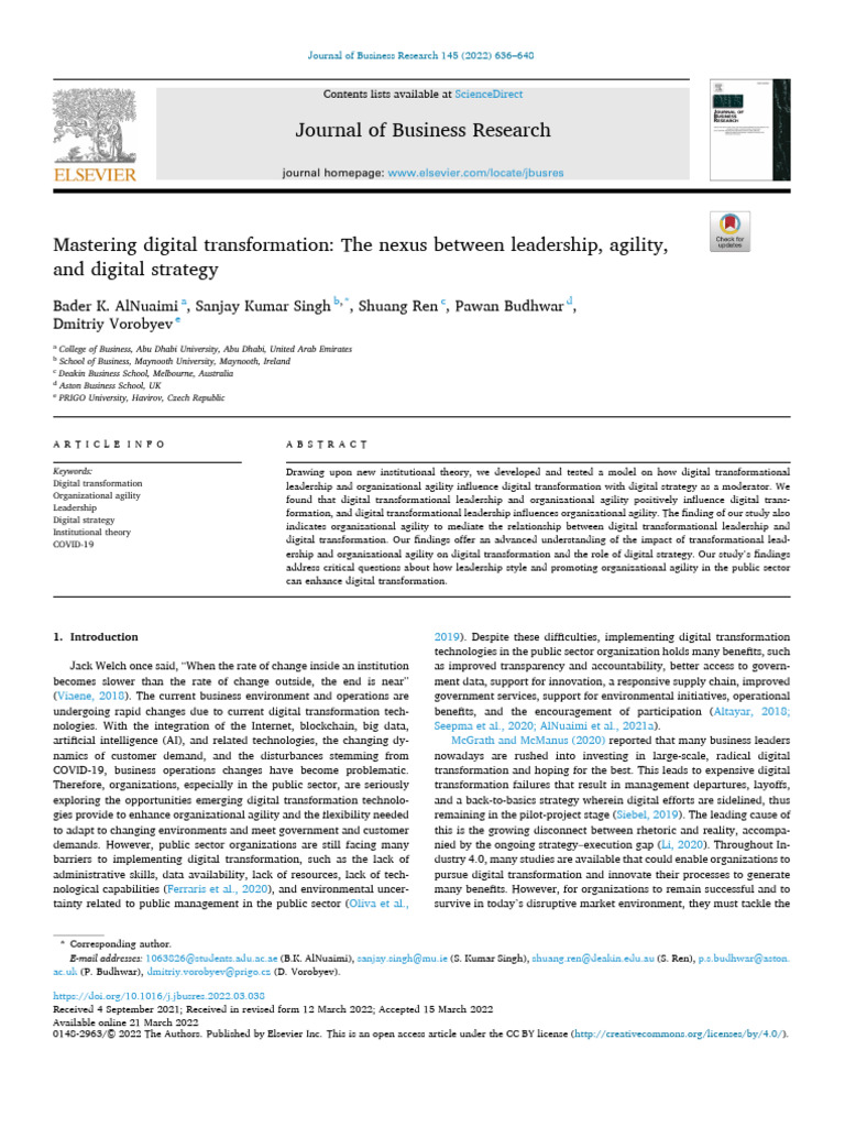 Leadership and Agility in Digital Transformation | PDF | Leadership ...