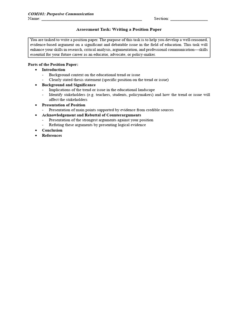 Writing a Position Paper in Education | PDF | Argument | Apa Style