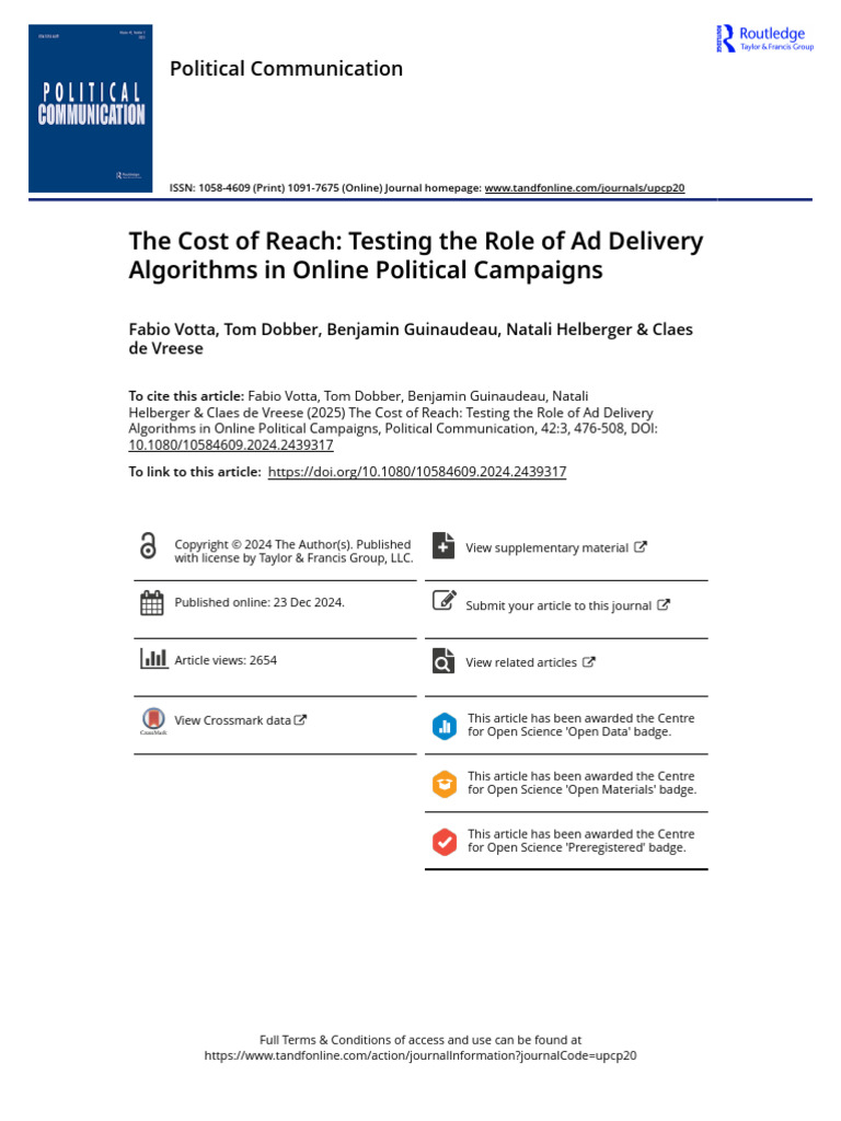 Ad Delivery Algorithms in Political Ads | PDF | Advertising | Target ...