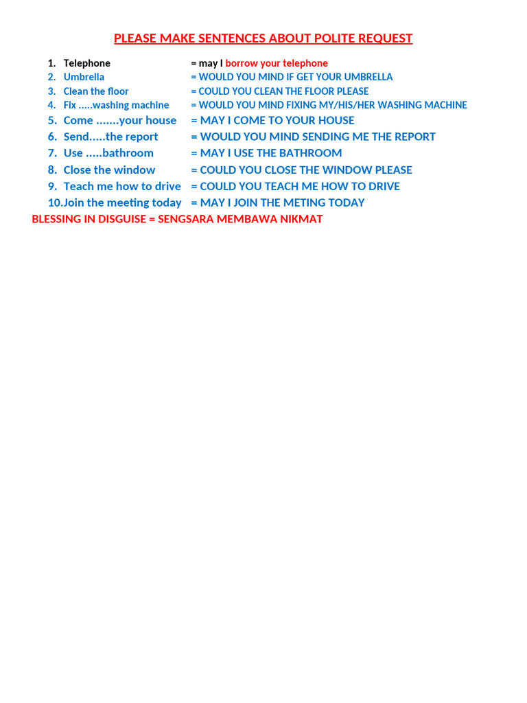 Polite Request Sentence Examples | PDF