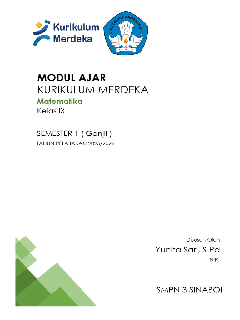 Modul Ajar Matematika Kelas IX Ganjil | PDF