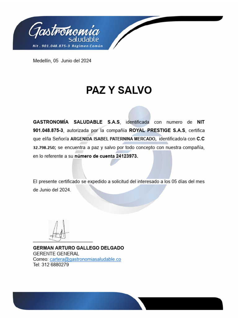 Certificado de Paz y Salvo 2024 | PDF