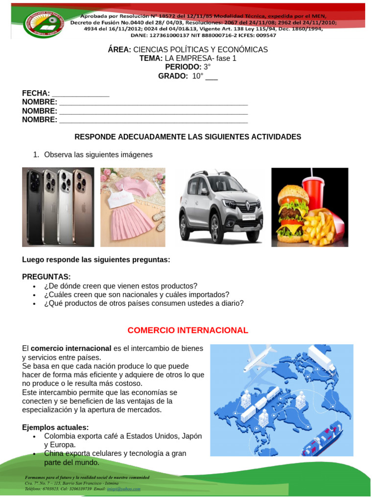 Actividad Comercio Internacional | PDF | El comercio internacional ...