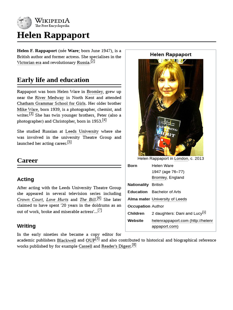 Helen Rappaport: British Author & Historian | PDF
