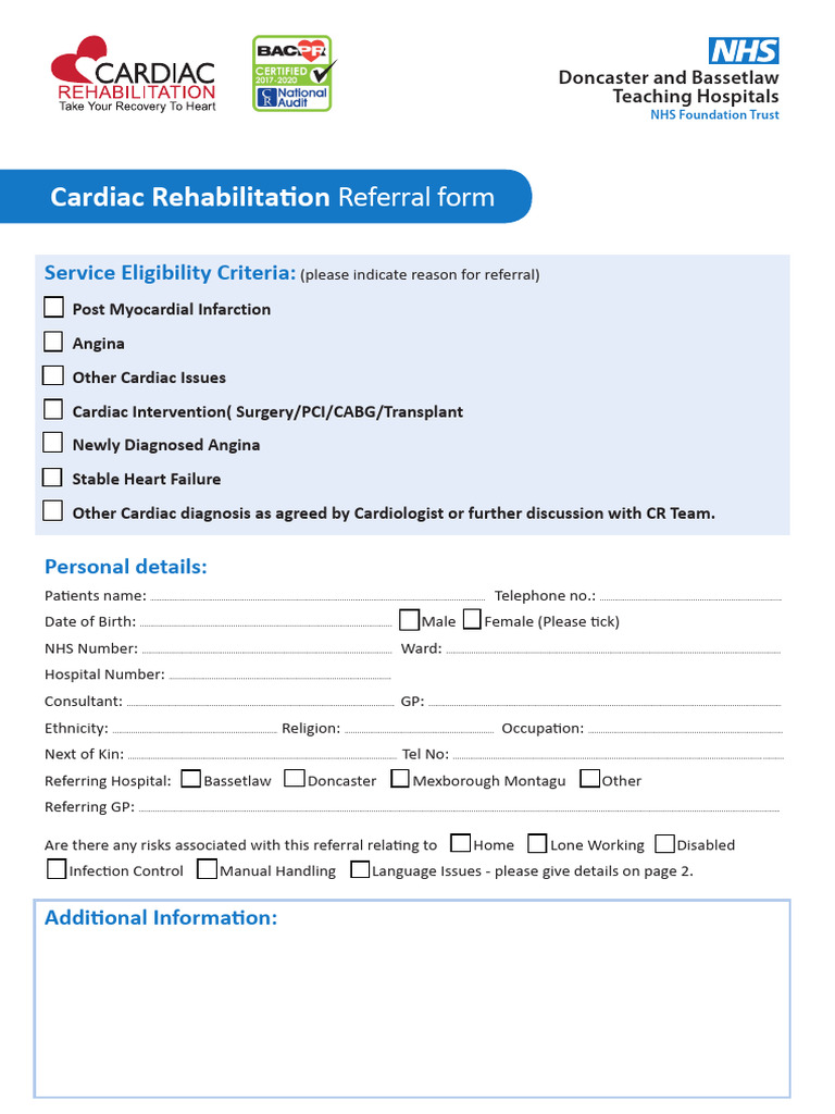 Cardiac Rehabilitation Referral Form | PDF | Coronary Artery Disease ...
