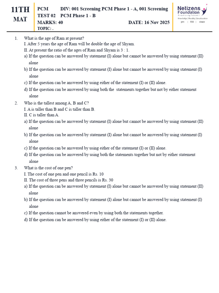 11th PCM Test 02 Questions and Answers | PDF | Chemical Bond | Force