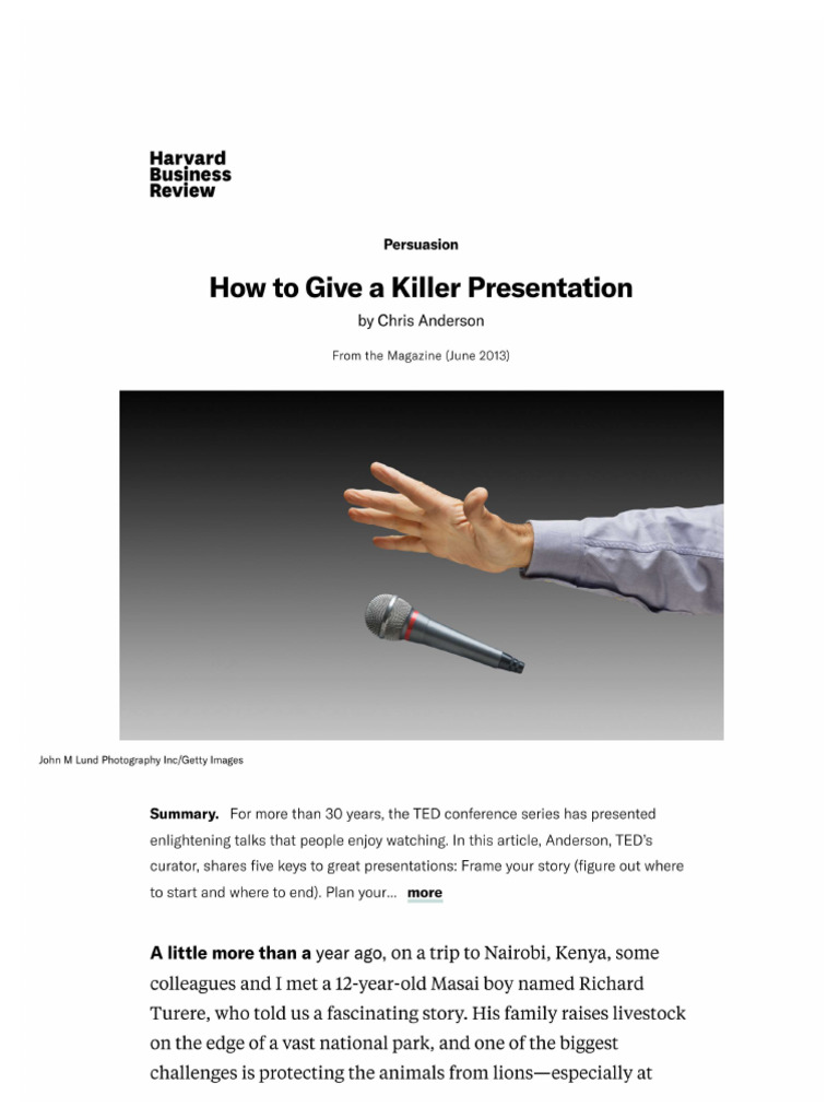 How To Give A Killer Presentation - HBR | PDF