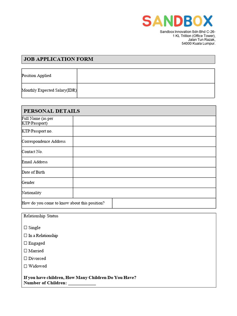 Job Application Form for Sandbox Innovation | PDF | Justice | Crime ...