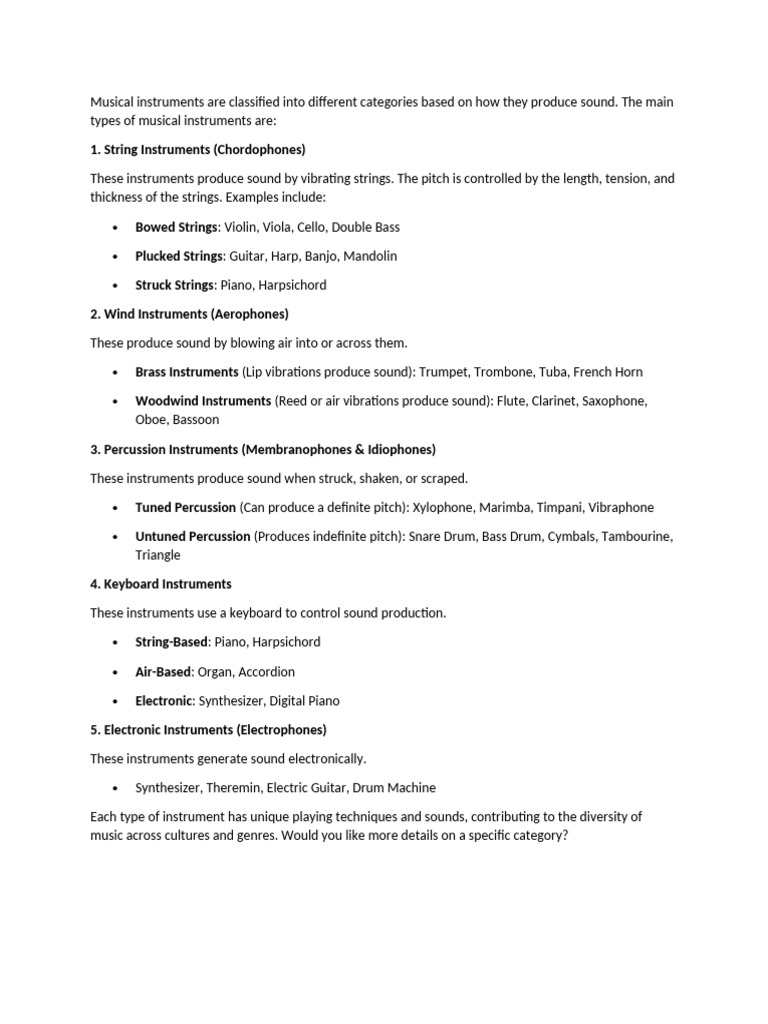 Types of Musical Instrument | PDF