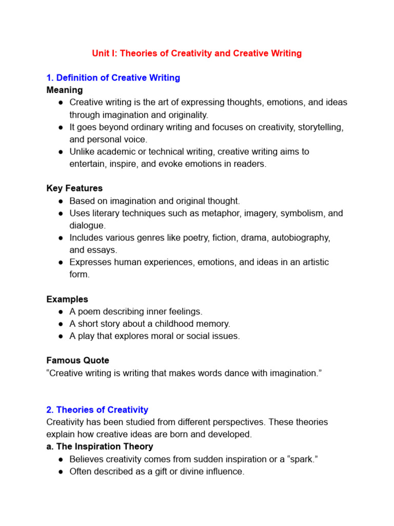 Theories and Importance of Creative Writing | PDF | Creativity ...