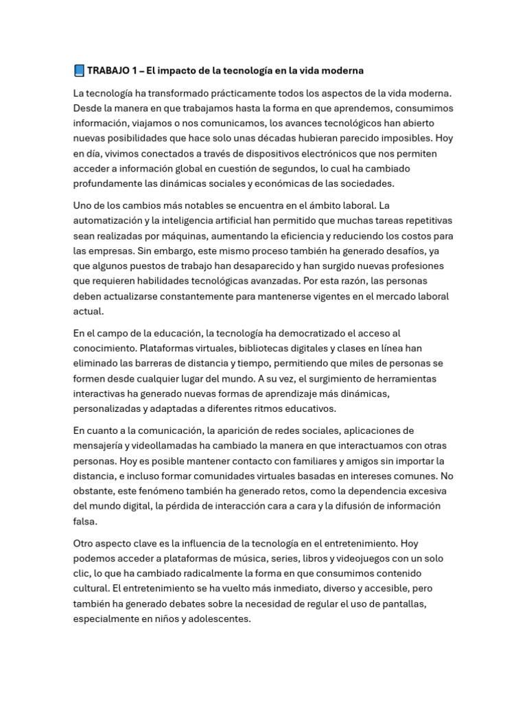 El Impacto de La Tecnología en La Vida Moderna | PDF | Sustentabilidad