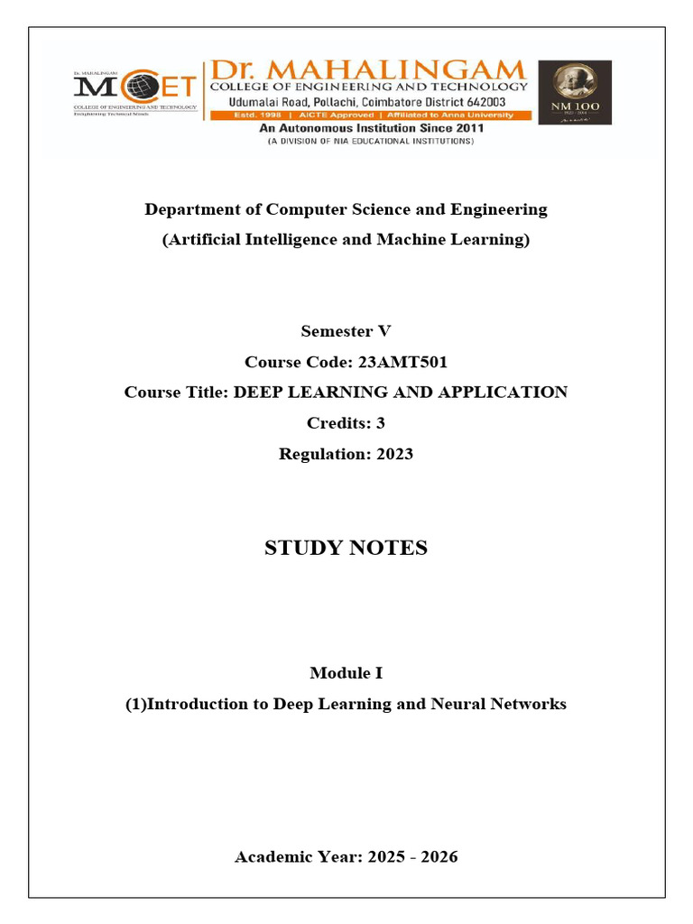 Deep Learning Study Notes for AI Course | PDF | Principal Component ...