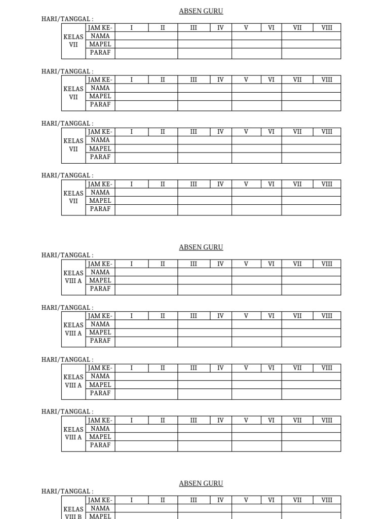 Absen Guru Kelas VII-IX Harian | PDF