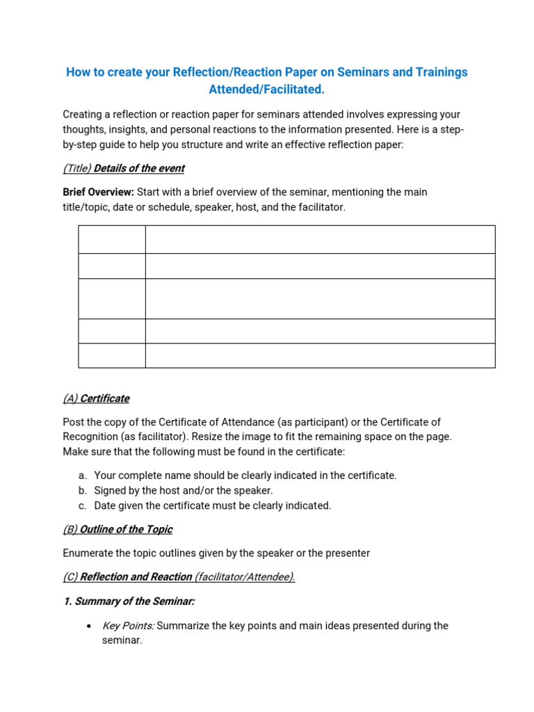 Writing a Reflection Paper on Seminars | PDF | Knowledge | Cognitive ...