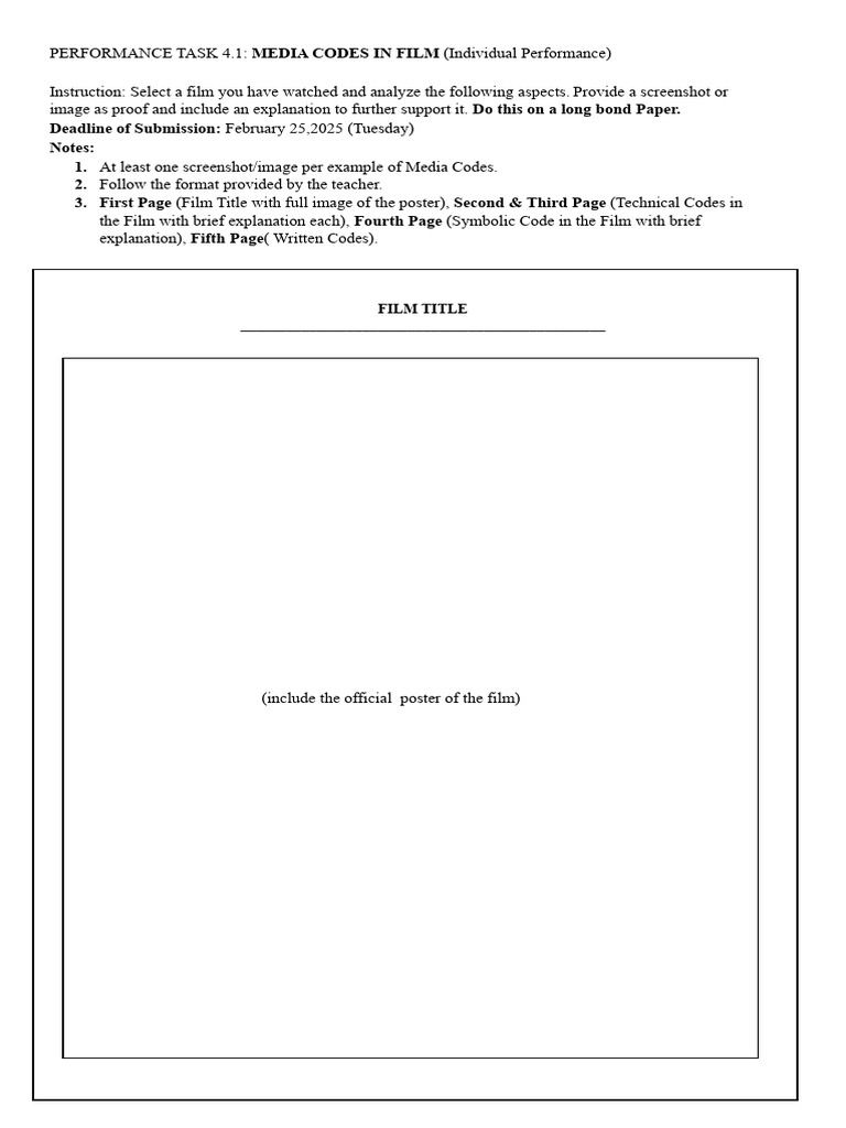 Performance Task 4.1 Identifying Media Codes in A Film | PDF