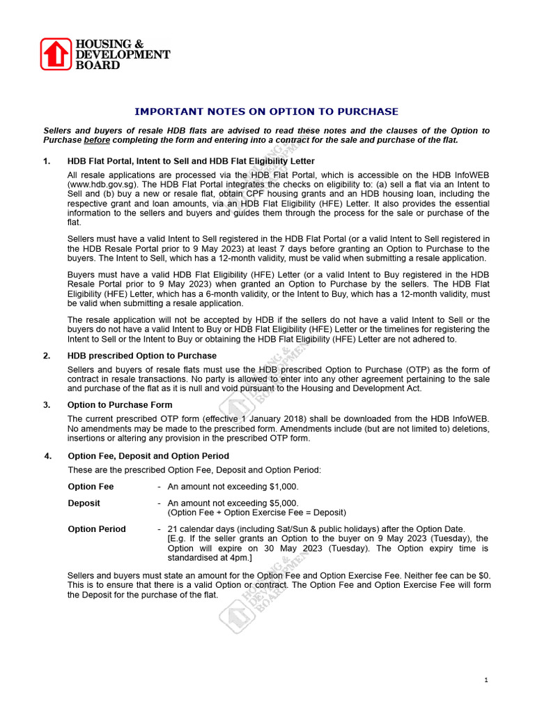 HDB Resale Option to Purchase Guide | PDF | Option (Finance) | Real ...