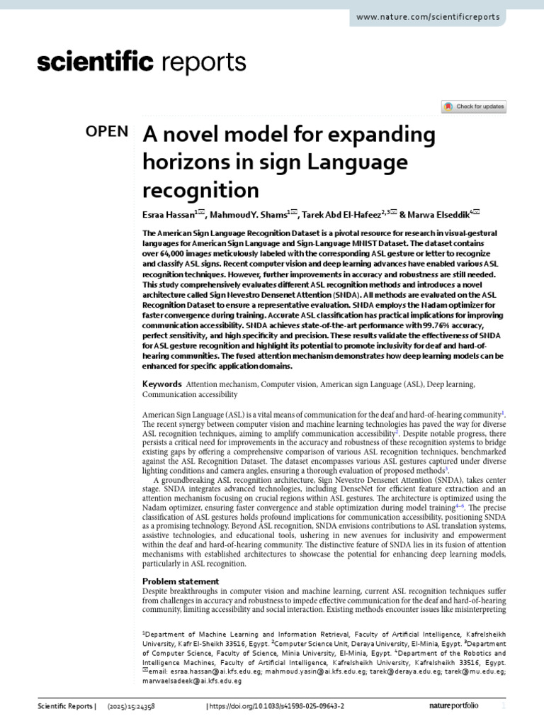 Novel ASL Recognition Model SNDA | PDF | Deep Learning | American Sign ...