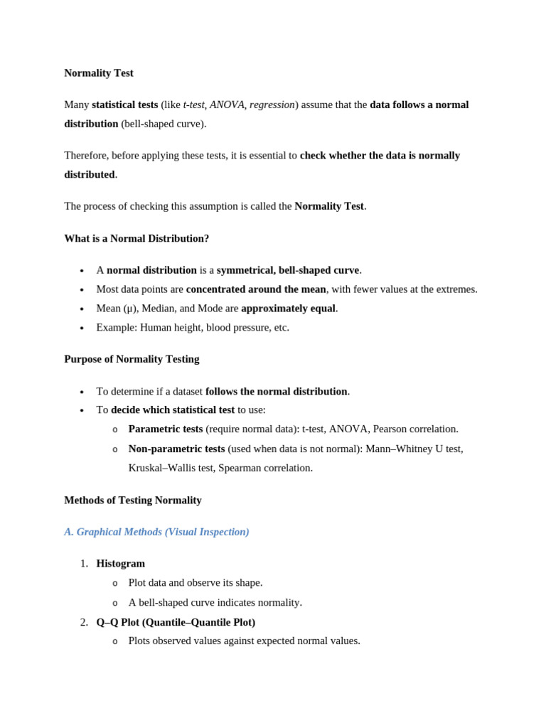 Understanding Normality Tests in Statistics | PDF | Normal Distribution ...