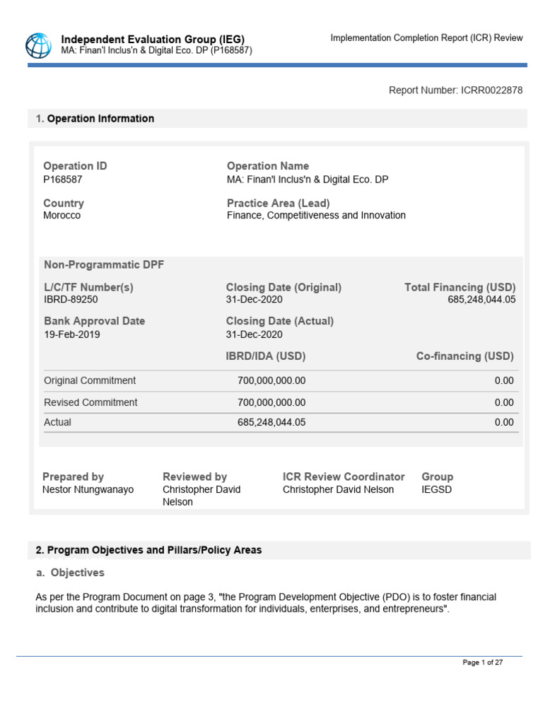 Independent Evaluation Group (IEG) : Operation Information | PDF ...
