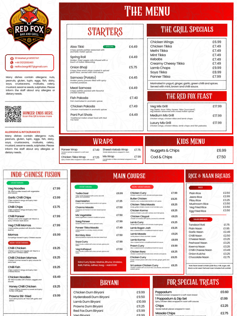 Red Fox New Menu | PDF | Curry | Indian Cuisine