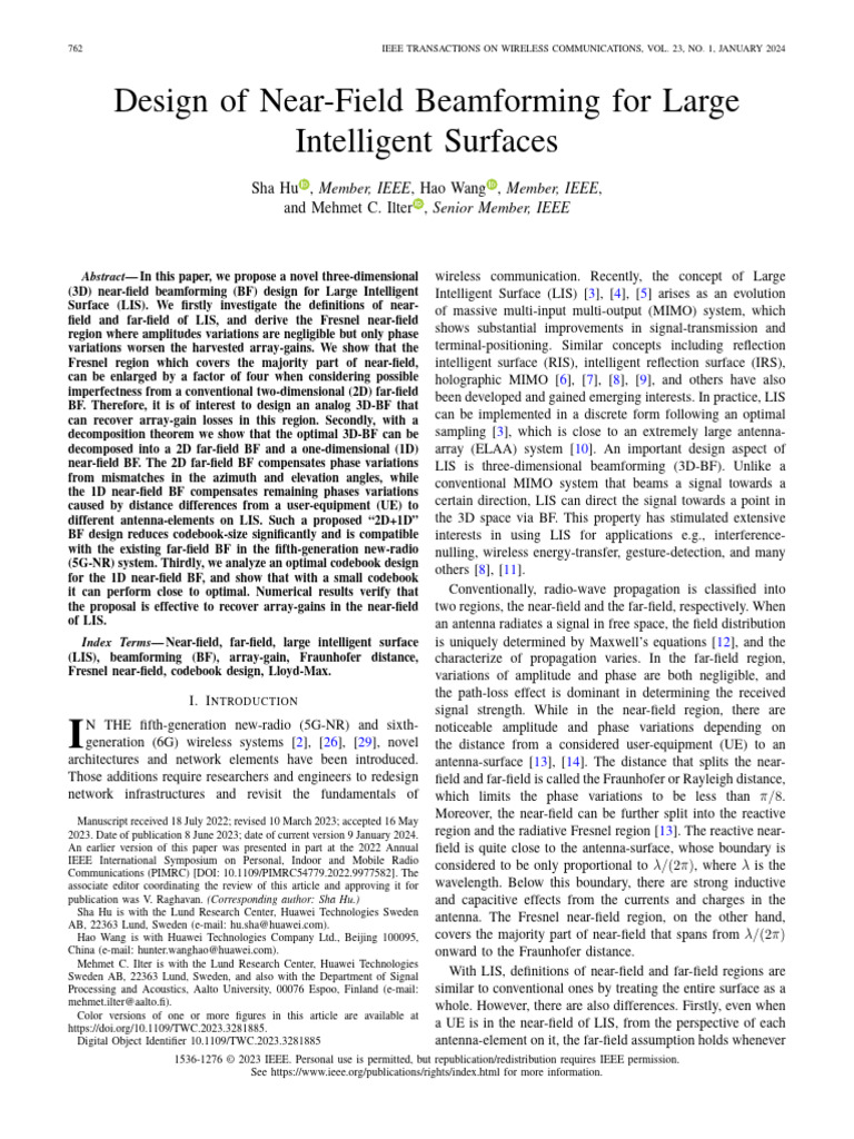 3D Beamforming for Large Intelligent Surfaces | PDF | Mimo ...