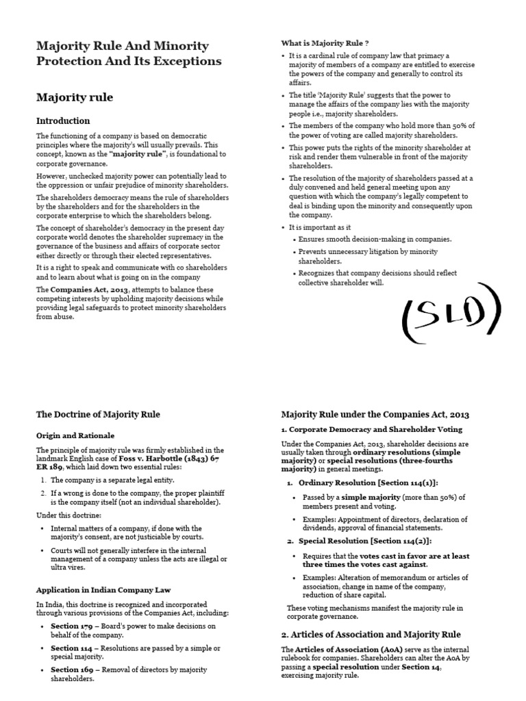 Majority Rule and Minority Rights in Companies | PDF | Judgment (Law ...
