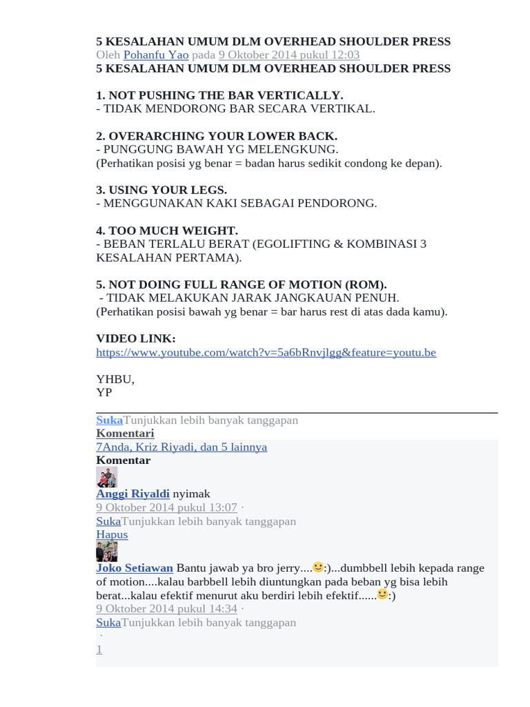5 Kesalahan Umum DLM Overhead Shoulder Press | PDF