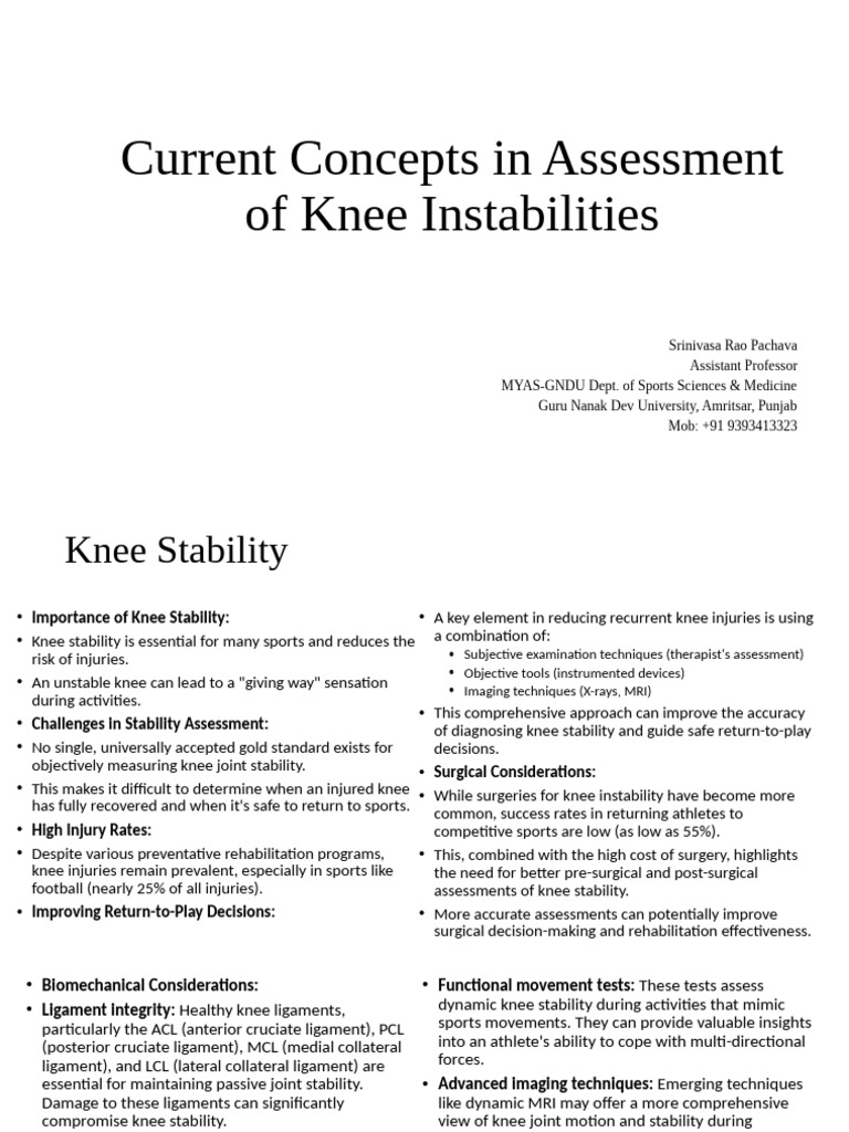 Knee Instability Assessment Techniques | PDF | Knee | Anatomical Terms ...