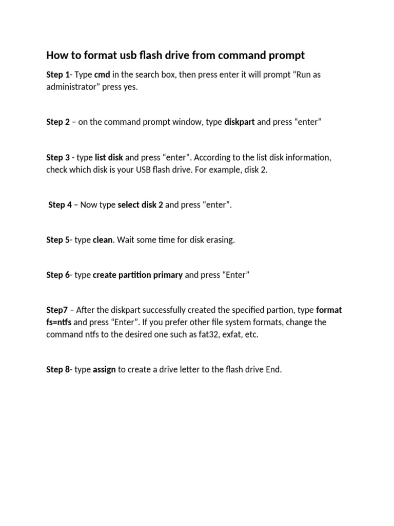 Format USB Drive via Command Prompt | PDF