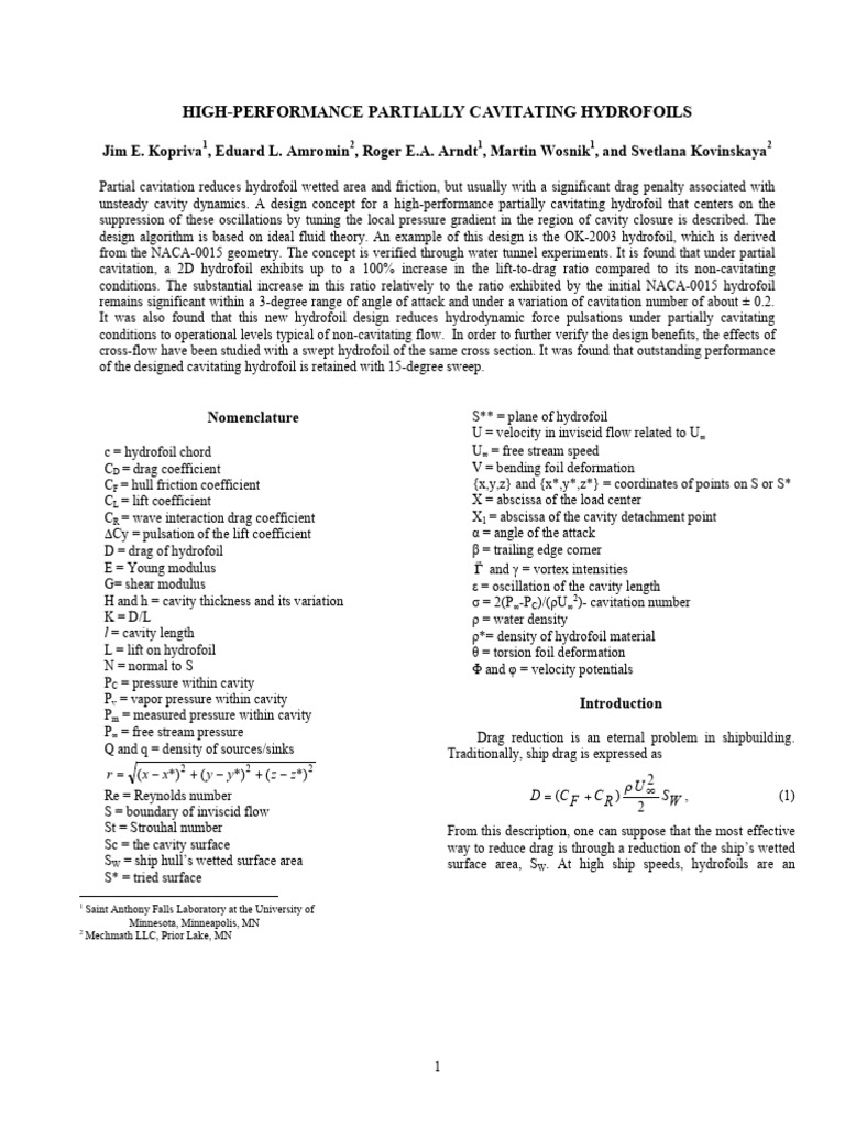 High-Performance Cavitating Hydrofoils | PDF | Drag (Physics) | Lift ...