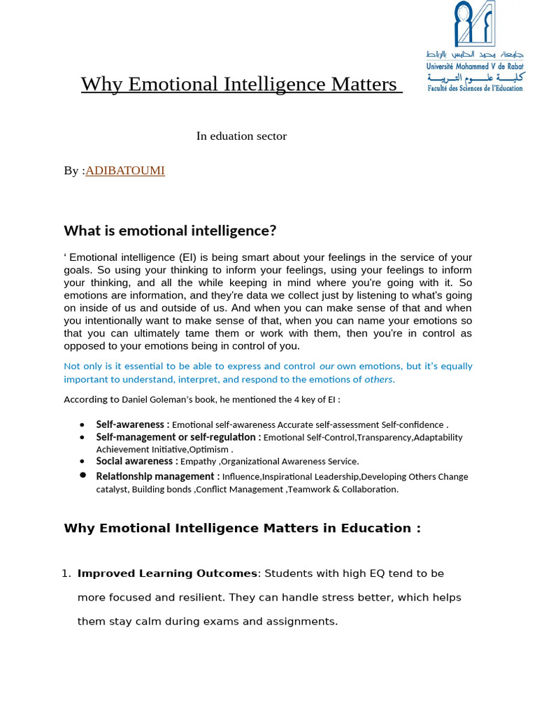 Importance of Emotional Intelligence in Education | PDF | Emotional ...