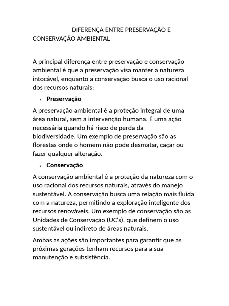Diferença entre Preservação e Conservação | PDF