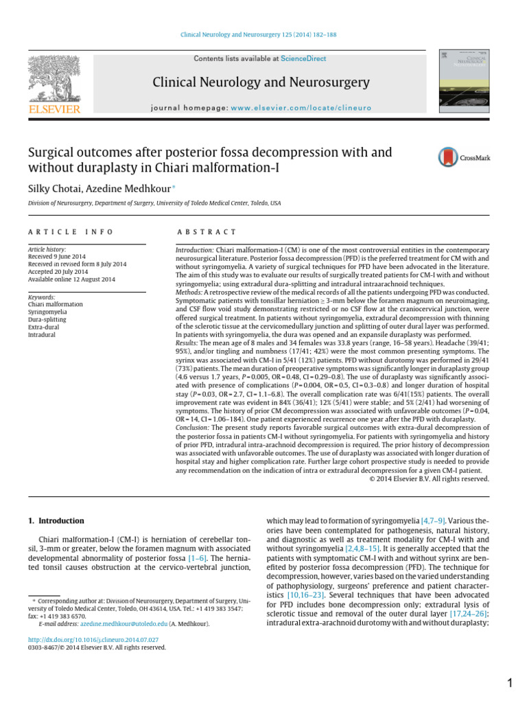 Surgical Outcomes After Posterior Fossa Decompression With and Without ...