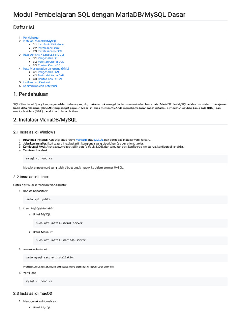 Panduan Dasar SQL dengan MariaDB/MySQL | PDF