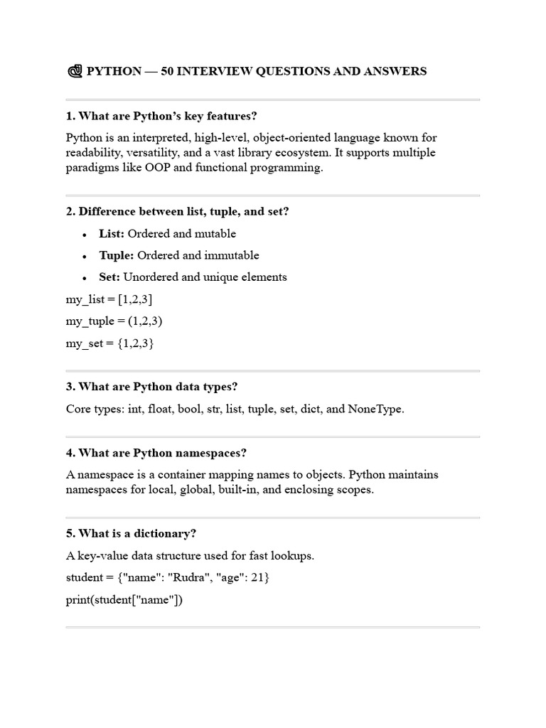 Python Interview Questions & Answers | PDF | Class (Computer ...