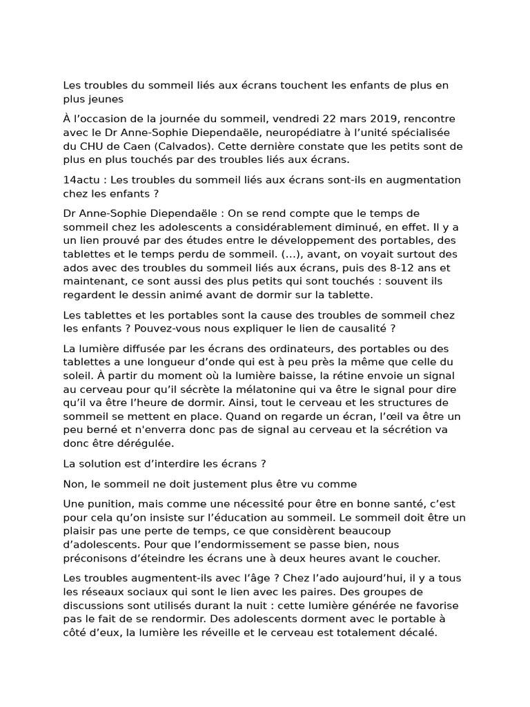 Troubles du sommeil chez les enfants et écrans | PDF | Sommeil ...