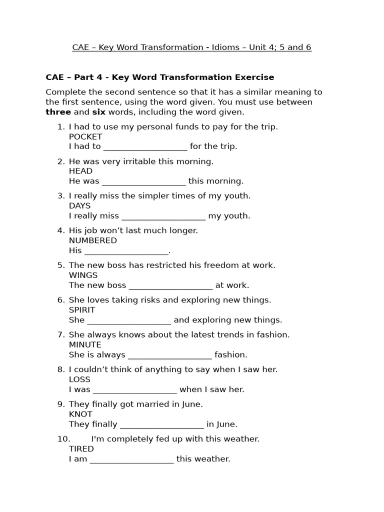 CAE Key Word Transformation Exercises | PDF | Chess Theory | Chess