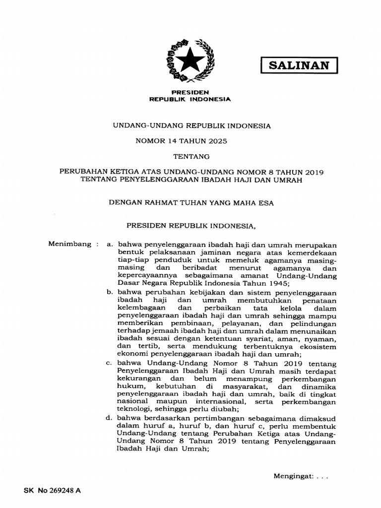 UU Nomor 14 Tahun 2025 | PDF